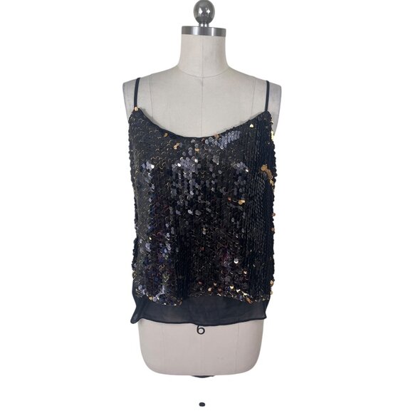 OThread Sequin Camisole Top Womens Small Black Gold Glam Holiday City Whimsigoth - Picture 1 of 8